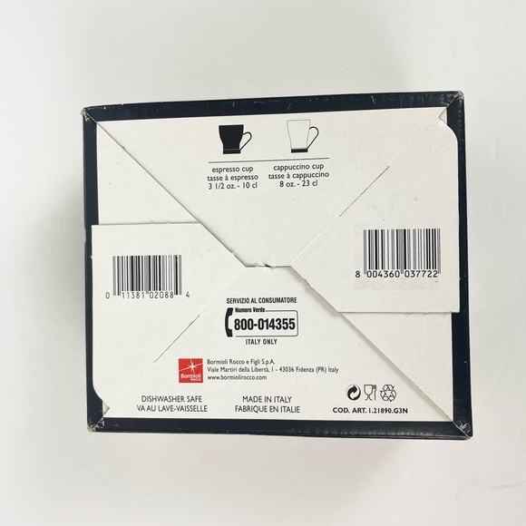 Expreso Cups Set of 4 3.5oz Cups Bormioli Rocco Brand Clear Glass Silver Handles - Picture 9 of 10